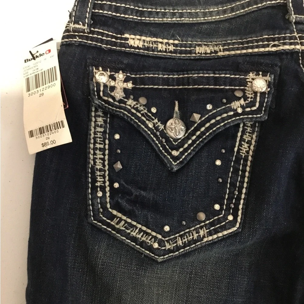 Buckle /Miss Me Women's Dark Indigo Rhinestone Embellished Bermudas